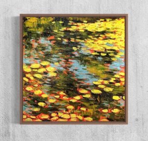 "Nenufares en fondo naranja" Pintura Original